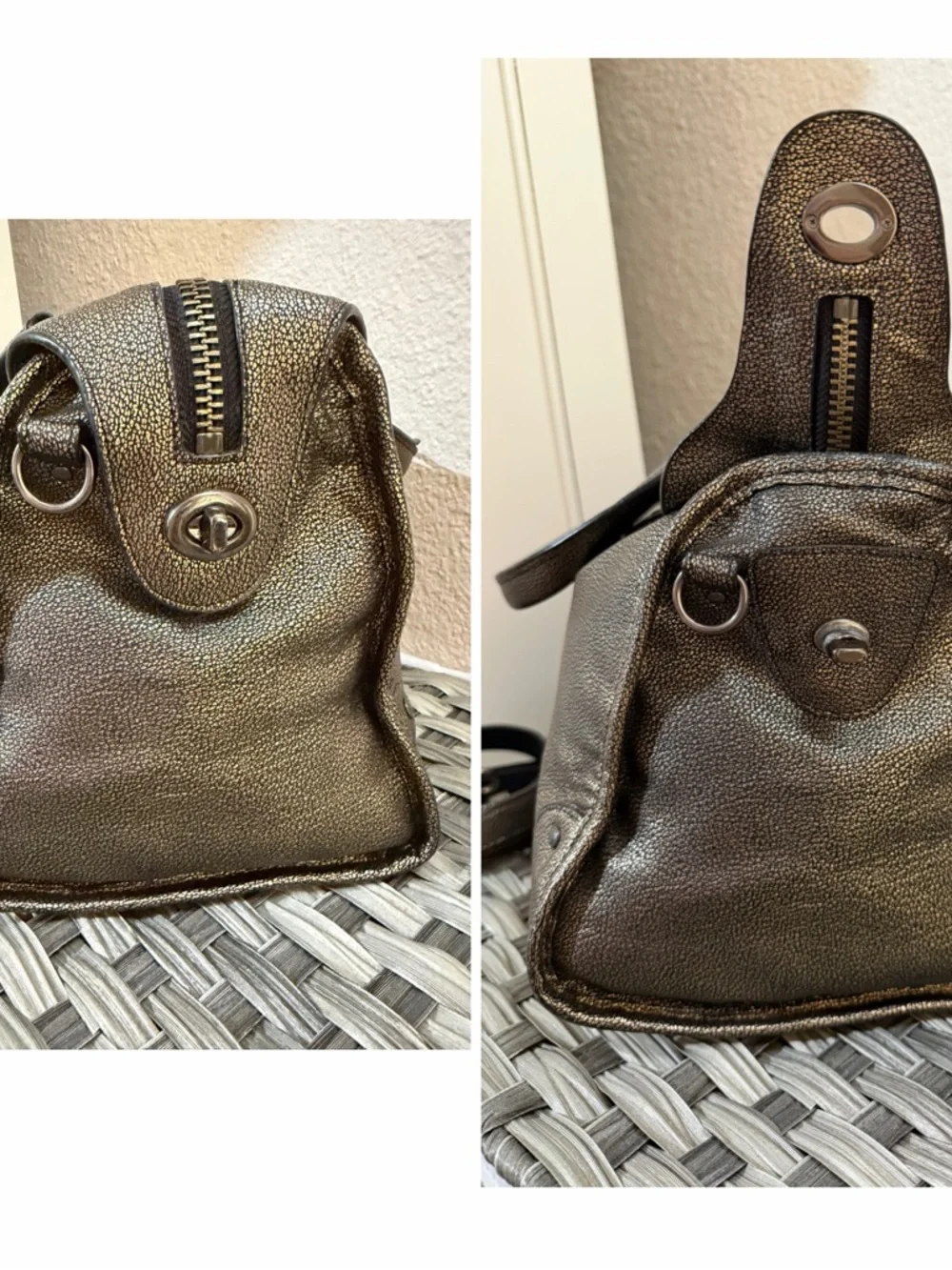 Coach Rhyder Satchel Metallic Two Tone Leather Brass Black - Style 33739 - Picture 10 of 16